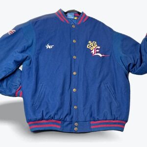 Vintage Star Company Bomber Jacket Wool Quilted Embroidered Wales Polo‎ Team 3XL